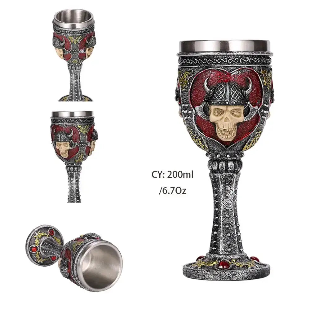 Gothic dragon skull goblet stainless steel dining room wine glass