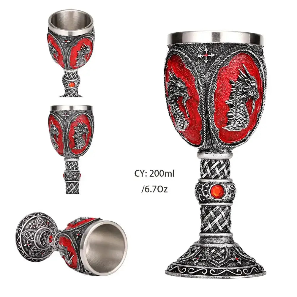 Gothic dragon skull goblet stainless steel dining room wine glass