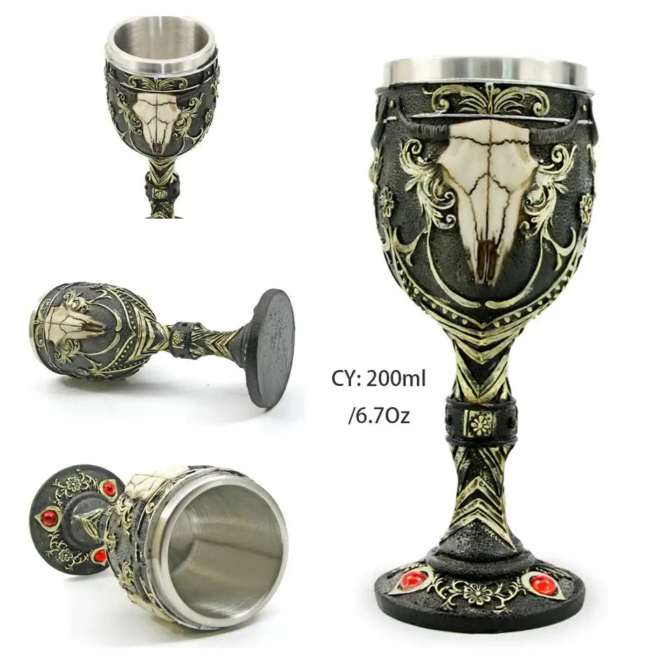 Gothic dragon skull goblet stainless steel dining room wine glass