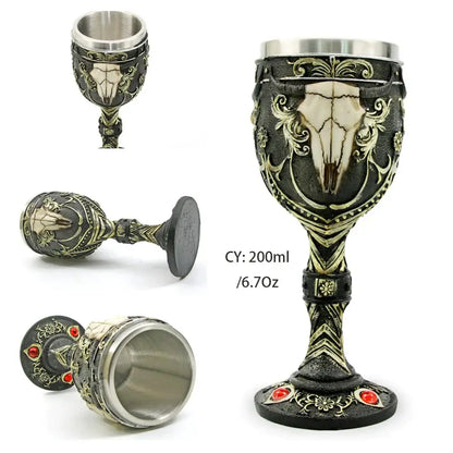 Gothic dragon skull goblet stainless steel dining room wine glass