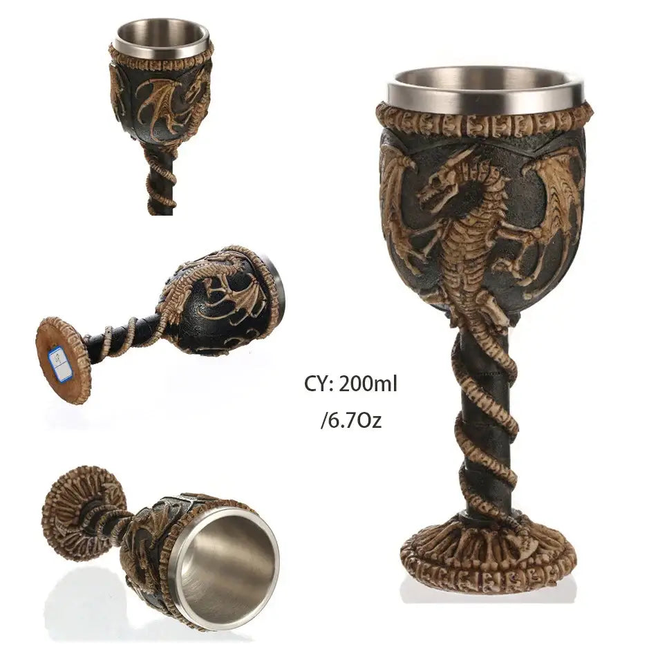 Gothic dragon skull goblet stainless steel dining room wine glass