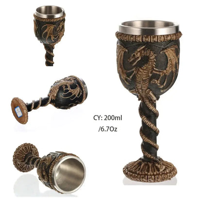 Gothic dragon skull goblet stainless steel dining room wine glass
