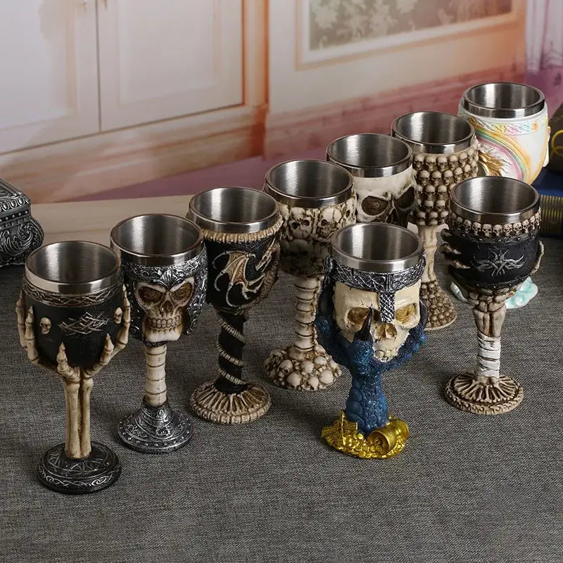Gothic dragon skull goblet stainless steel dining room wine glass