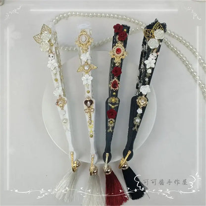 Gothic gold filigree lace fan red white & black party decor