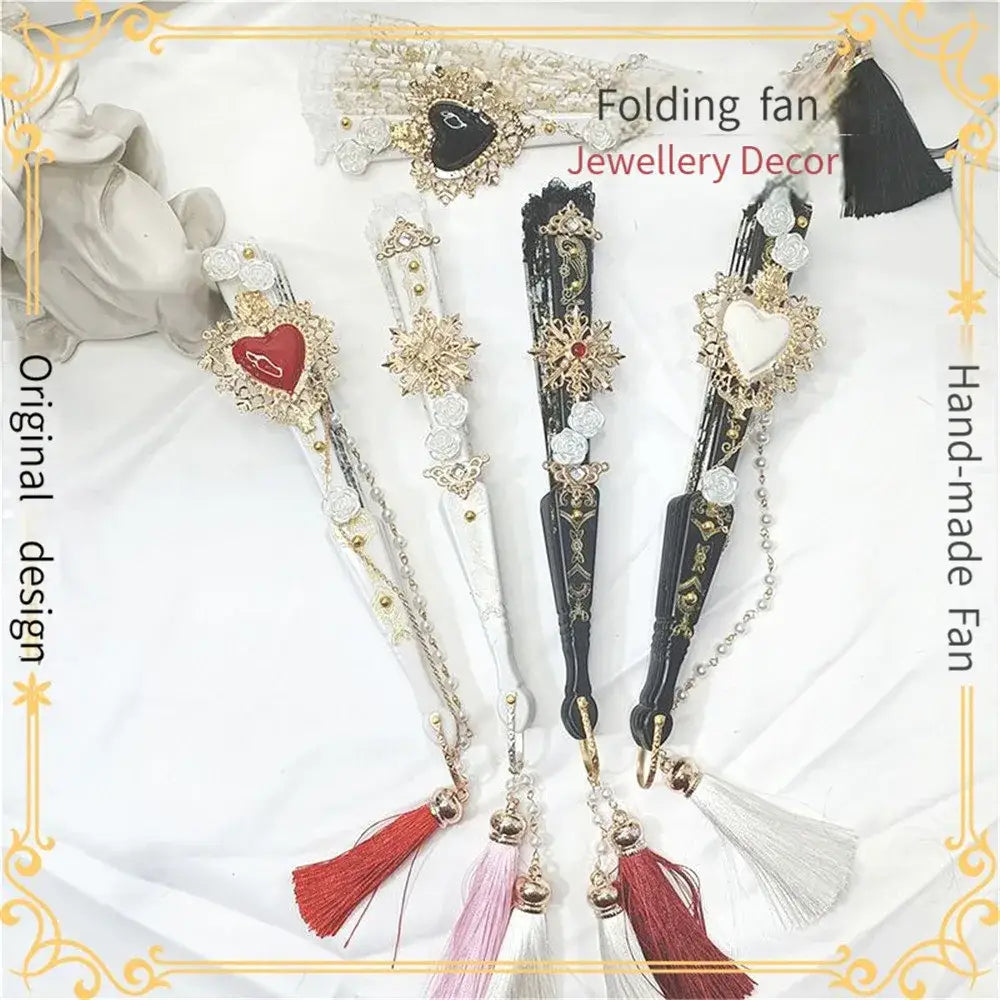Gothic gold filigree lace fan red white & black party decor