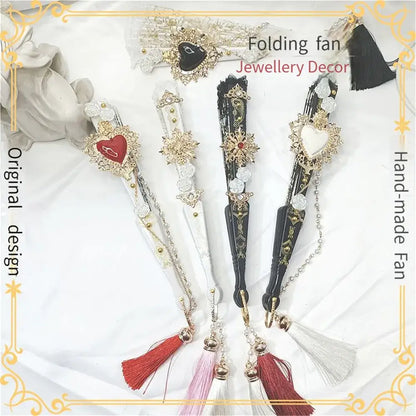 Gothic gold filigree lace fan red white & black party decor
