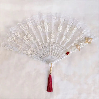 Gothic gold filigree lace fan red white & black party decor