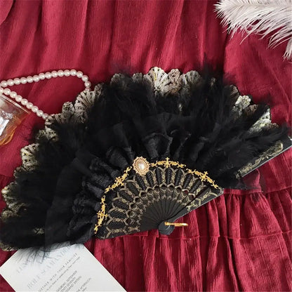 Gothic gold filigree lace fan red white & black party decor