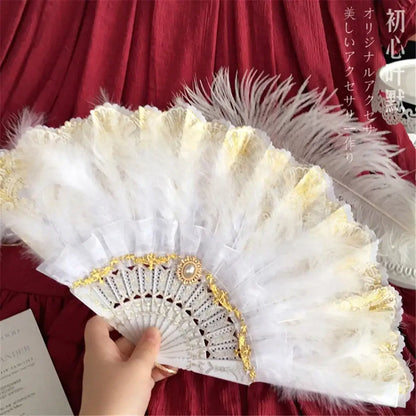 Gothic gold filigree lace fan red white & black party decor