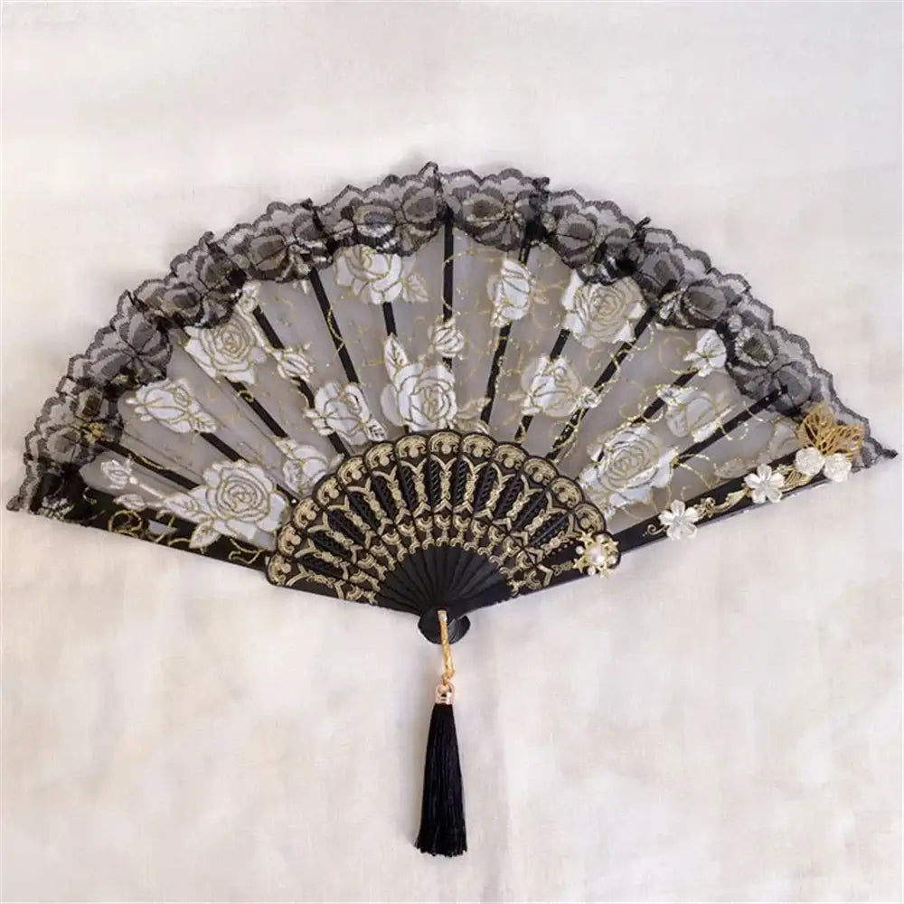 Gothic gold filigree lace fan red white & black party decor