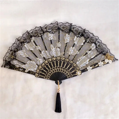 Gothic gold filigree lace fan red white & black party decor