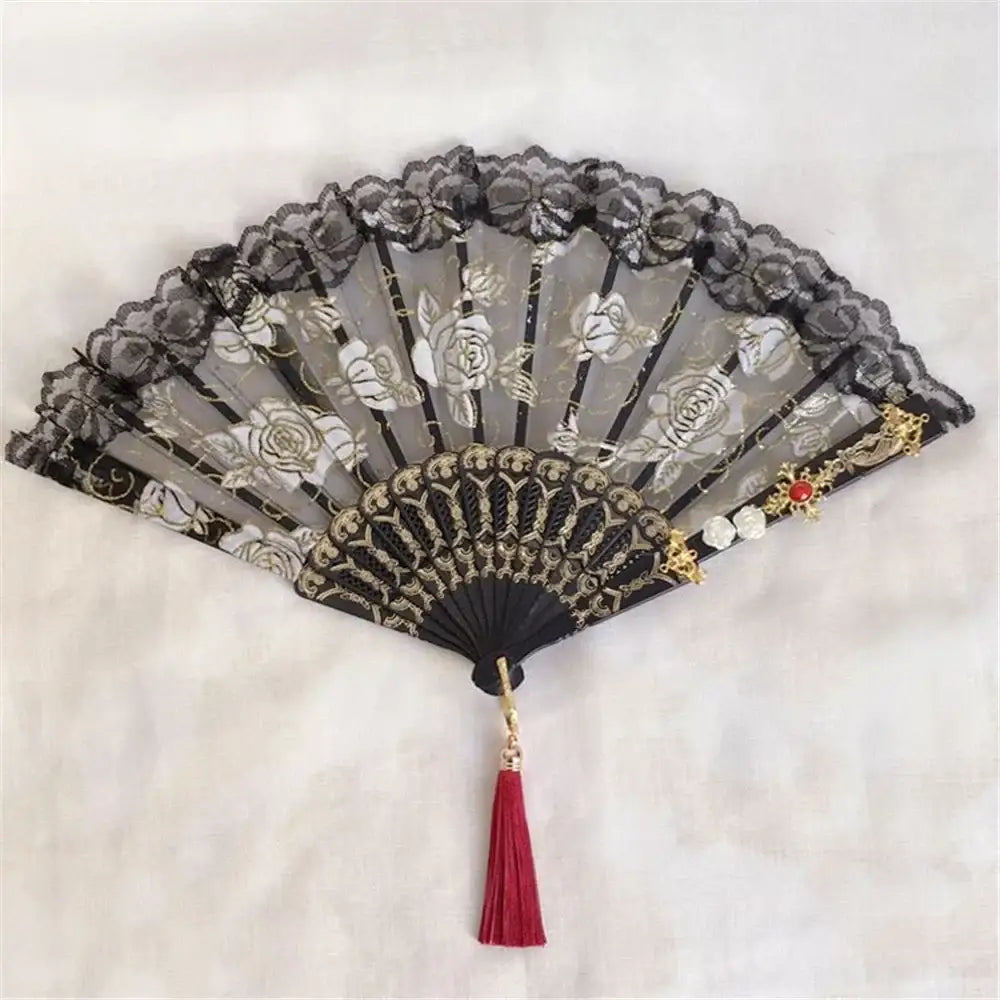 Gothic gold filigree lace fan red white & black party decor