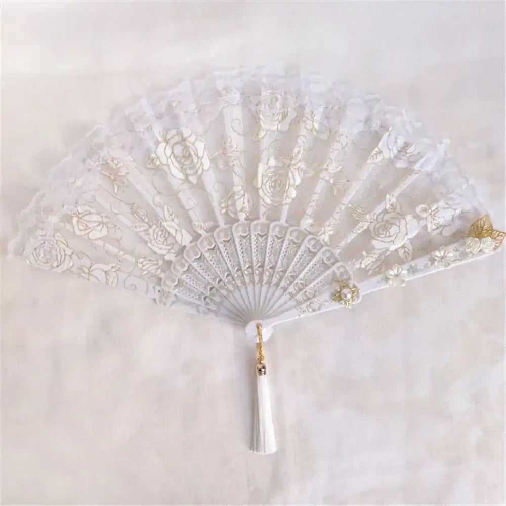Gothic gold filigree lace fan red white & black party decor