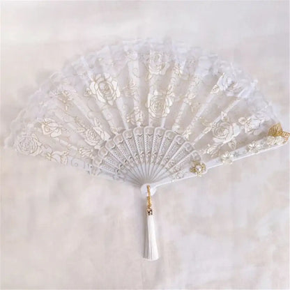 Gothic gold filigree lace fan red white & black party decor