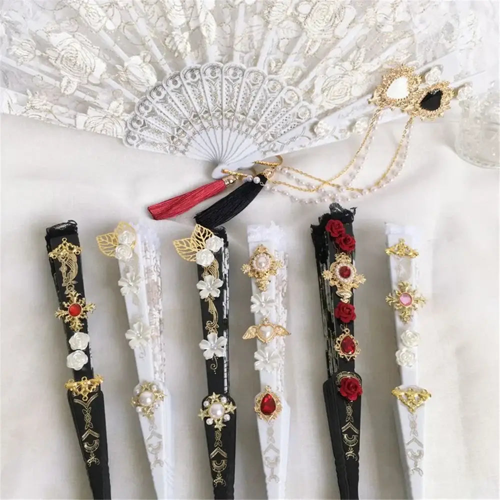 Gothic gold filigree lace fan red white & black party decor