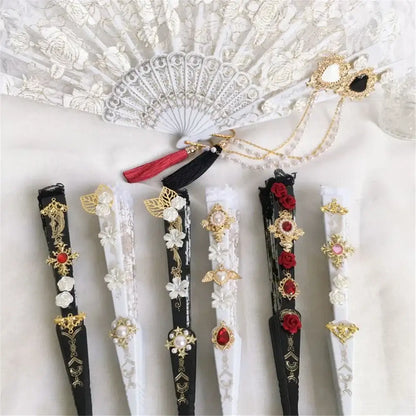 Gothic gold filigree lace fan red white & black party decor