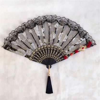 Gothic gold filigree lace fan red white & black party decor