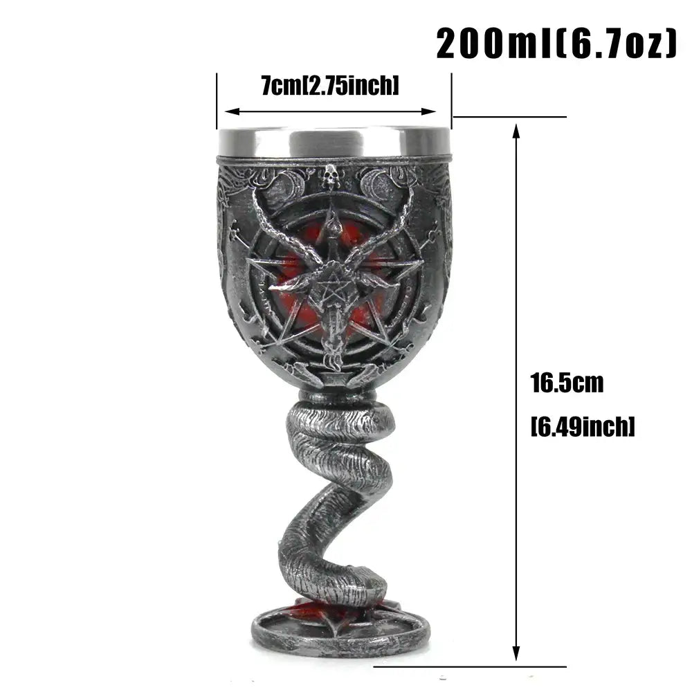 Gothic silver baphomet wine glass stainless steel dining room goblet