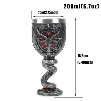 Gothic silver baphomet wine glass stainless steel dining room goblet
