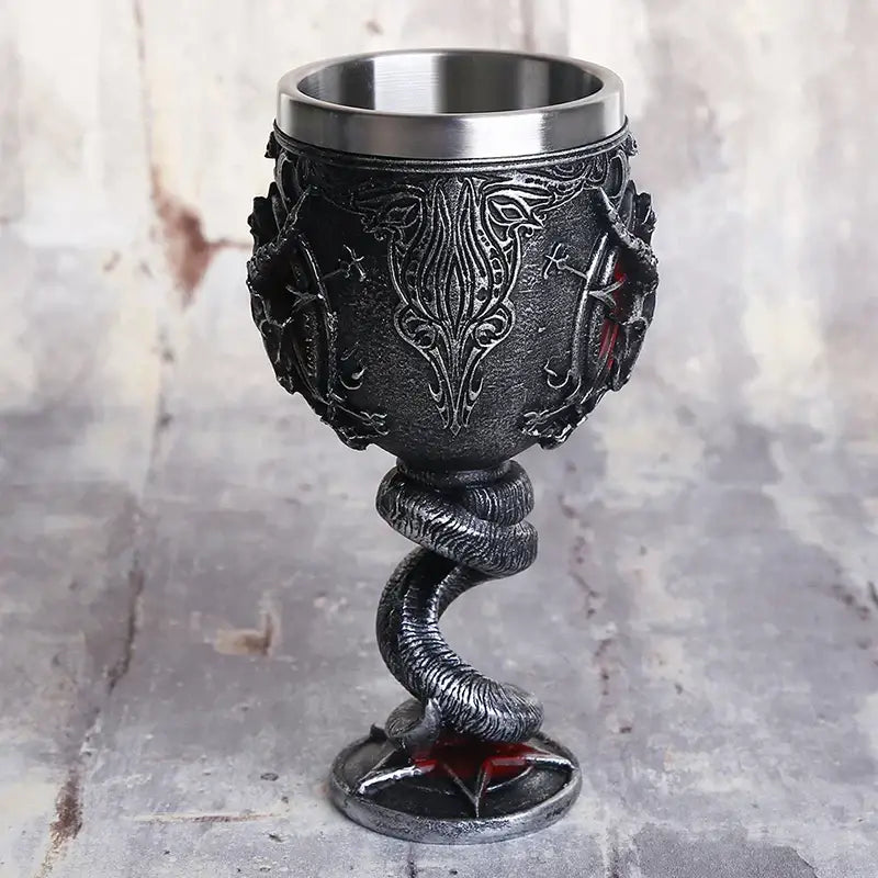 Gothic silver baphomet wine glass stainless steel dining room goblet