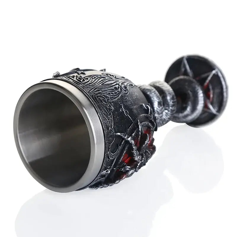Gothic silver baphomet wine glass stainless steel dining room goblet