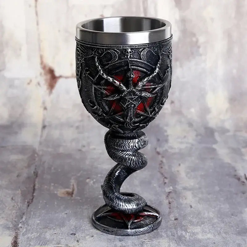 Gothic silver baphomet wine glass stainless steel dining room goblet