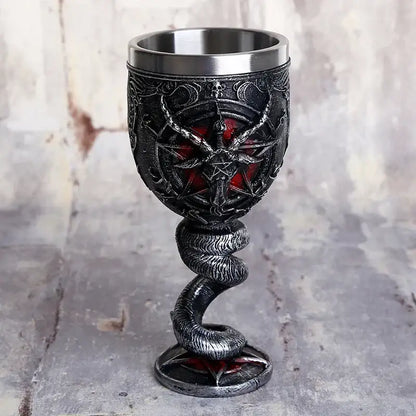 Gothic silver baphomet wine glass stainless steel dining room goblet
