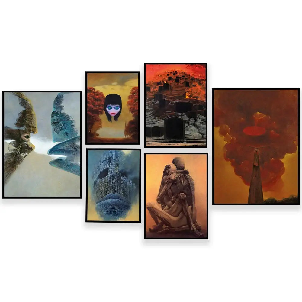 Gothic surreal art canvas print set – living room framed wall decor