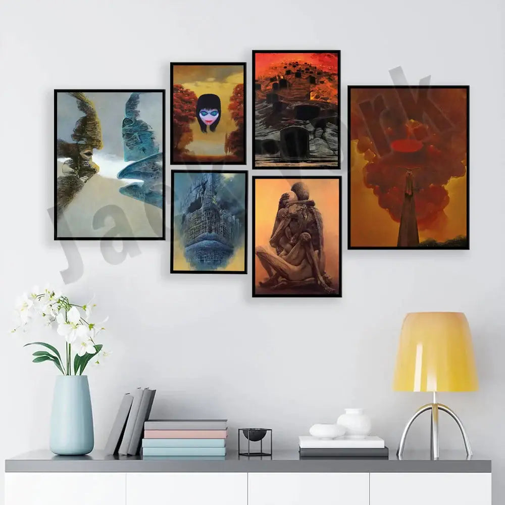 Gothic surreal art canvas print set – living room framed wall decor