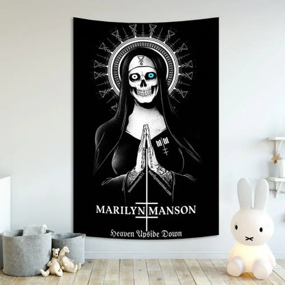 Gothic white & red baphomet poster tapestry bedroom wall decor