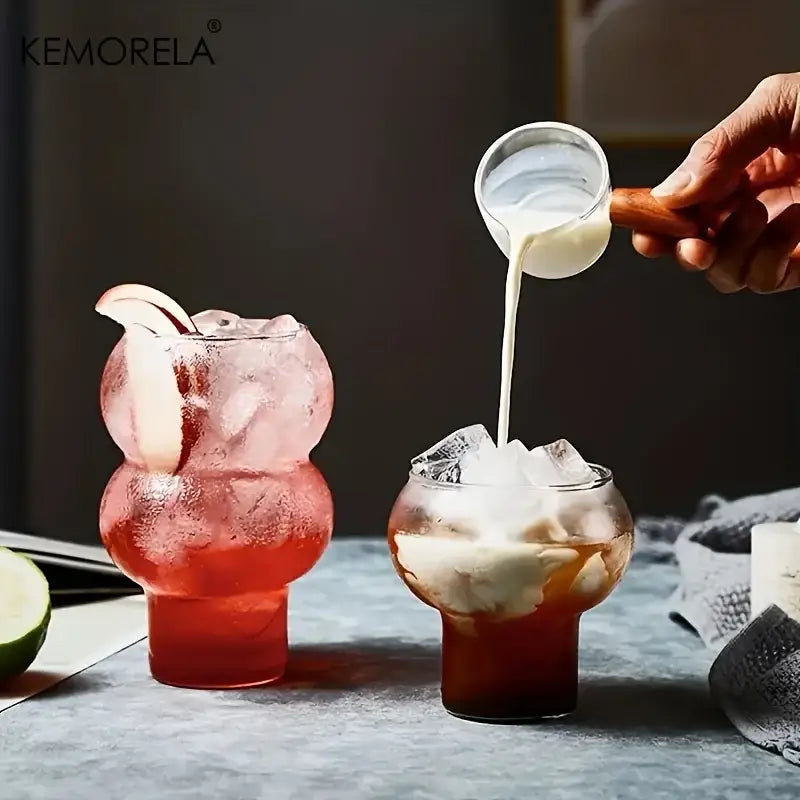 Gourd shaped glass cup set with wooden handle – kitchen drinkware