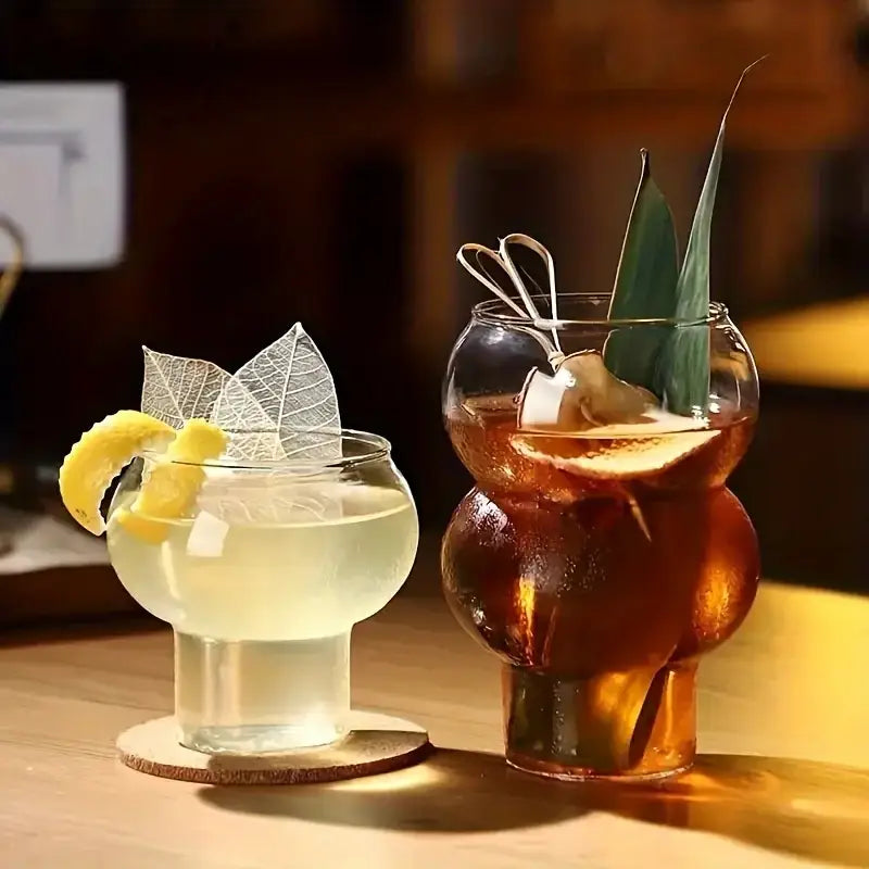 Gourd shaped glass cup set with wooden handle – kitchen drinkware