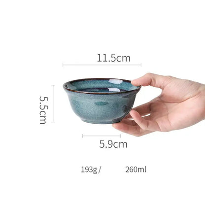 Gradient blue ceramic bowl gold rim dining room dinnerware dish