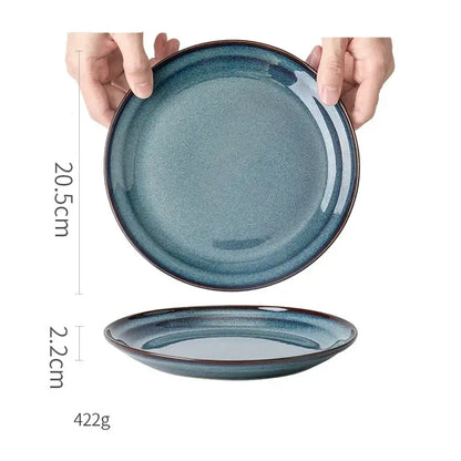 Gradient blue ceramic bowl gold rim dining room dinnerware dish