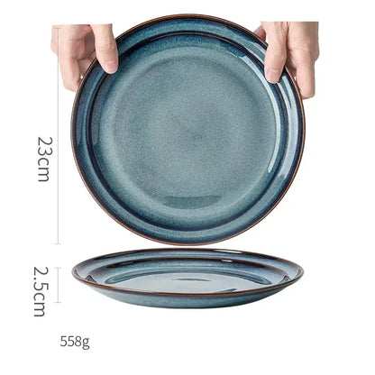 Gradient blue ceramic bowl gold rim dining room dinnerware dish