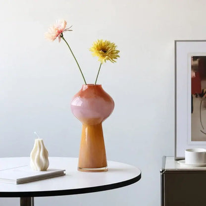 Gradient glass vase set of 2 living room gourd flower holder
