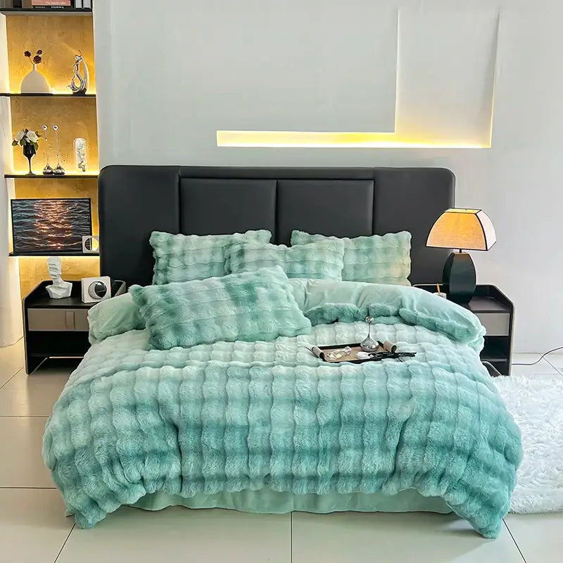 Gradient gray faux fur bedding set bedroom duvet cover