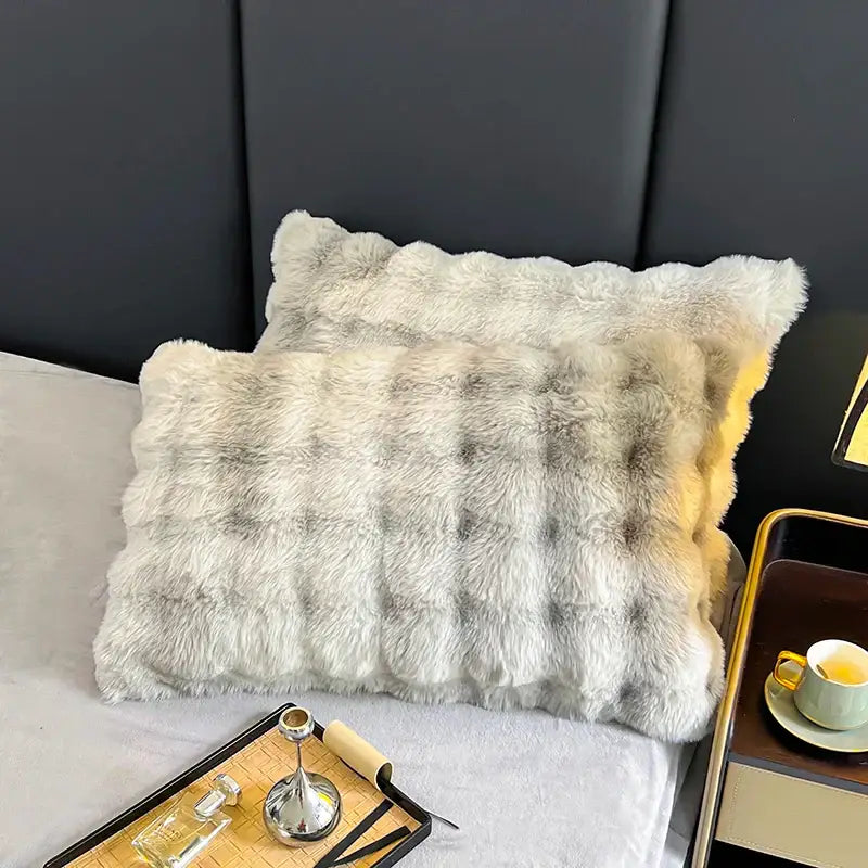 Gradient gray faux fur bedding set bedroom duvet cover