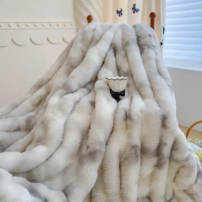Gradient grey cashmere fleece chunky knit throw – bedroom blanket
