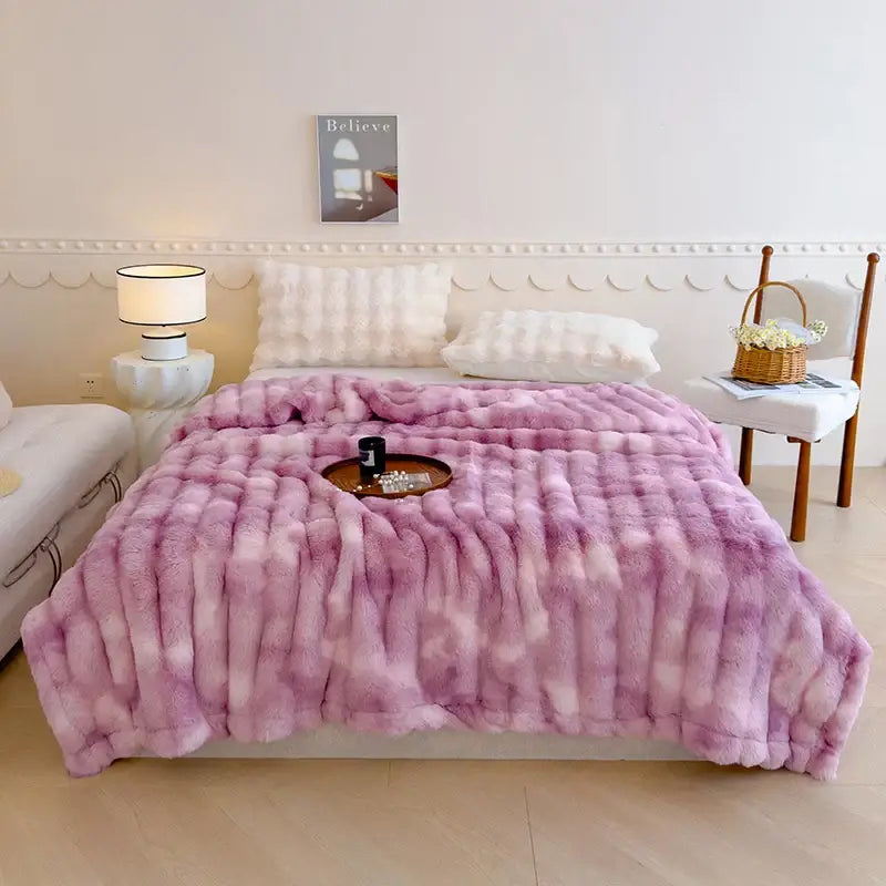 Gradient grey cashmere fleece chunky knit throw – bedroom blanket