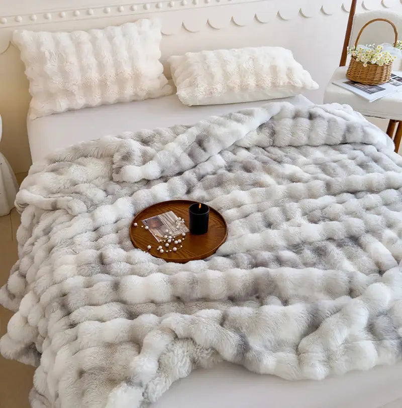 Gradient grey cashmere fleece chunky knit throw – bedroom blanket