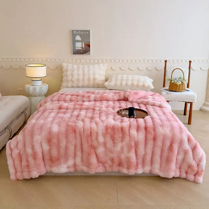 Gradient grey cashmere fleece chunky knit throw – bedroom blanket