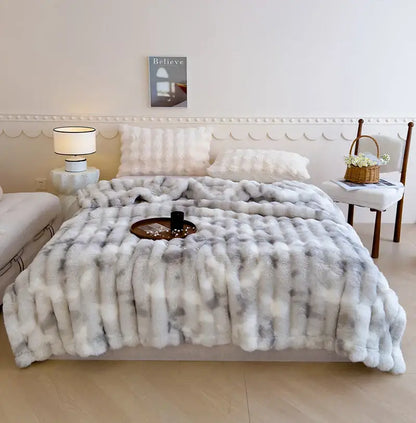 Gradient grey cashmere fleece chunky knit throw – bedroom blanket