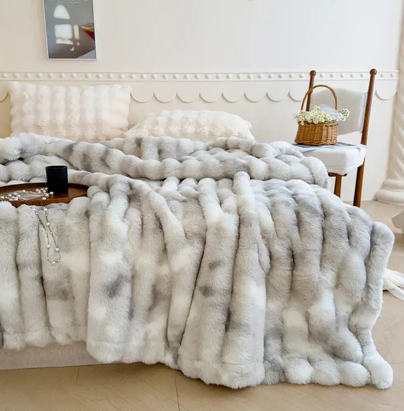 Gradient grey cashmere fleece chunky knit throw – bedroom blanket