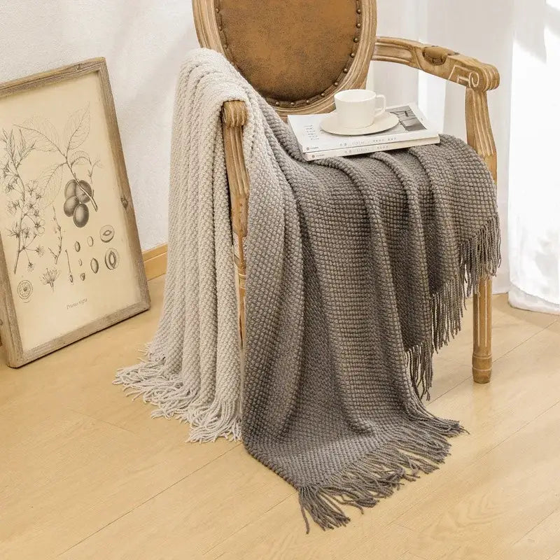 Gradient pineapple grid knit blanket bedroom tasseled throw