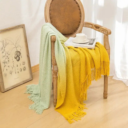 Gradient pineapple grid knit blanket bedroom tasseled throw