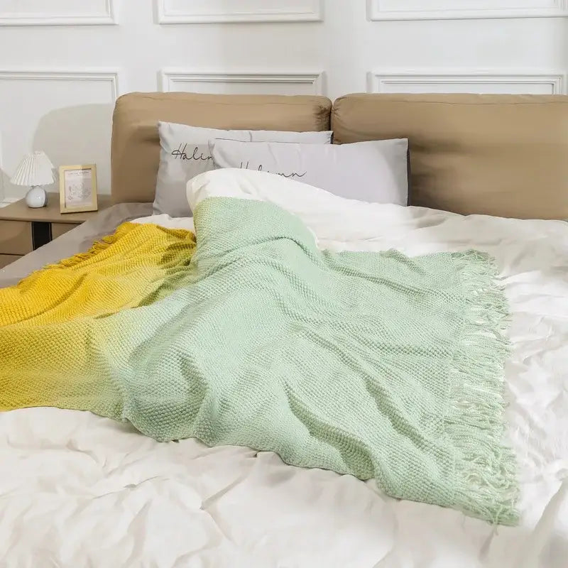 Gradient pineapple grid knit blanket bedroom tasseled throw