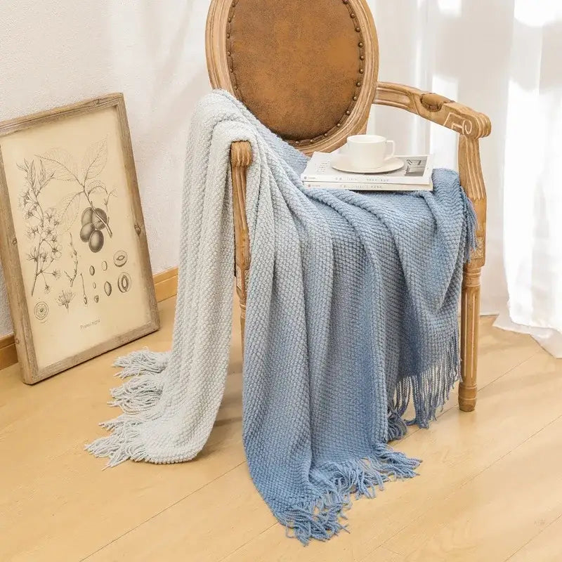 Gradient pineapple grid knit blanket bedroom tasseled throw
