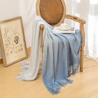 Gradient pineapple grid knit blanket bedroom tasseled throw
