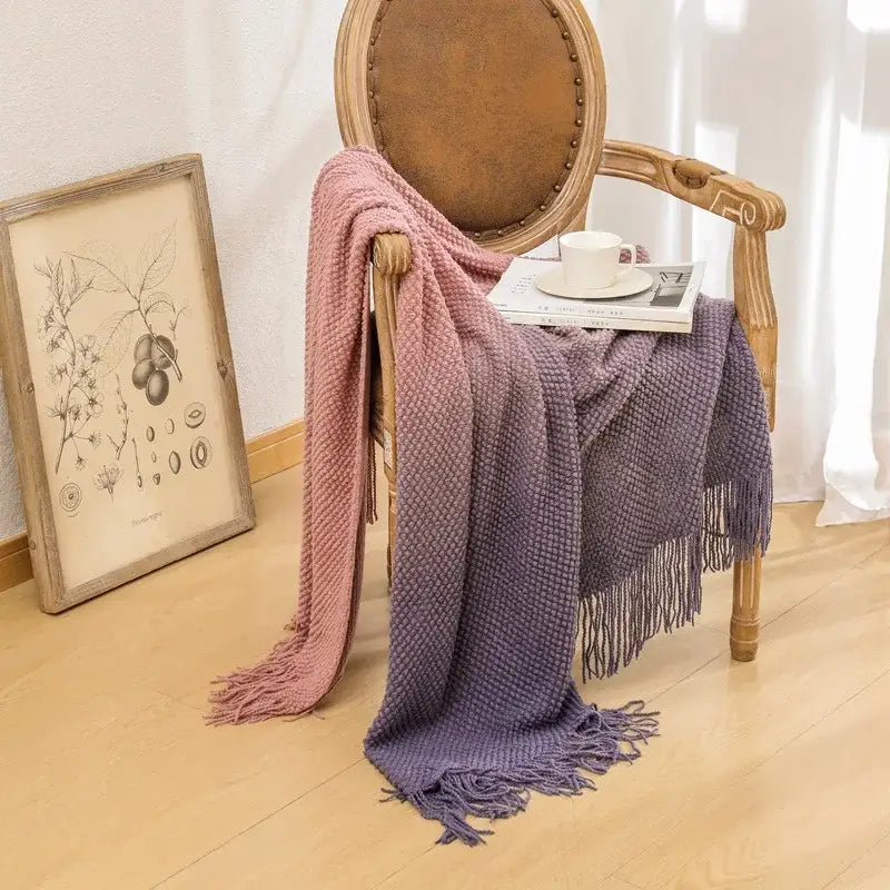 Gradient pineapple grid knit blanket bedroom tasseled throw